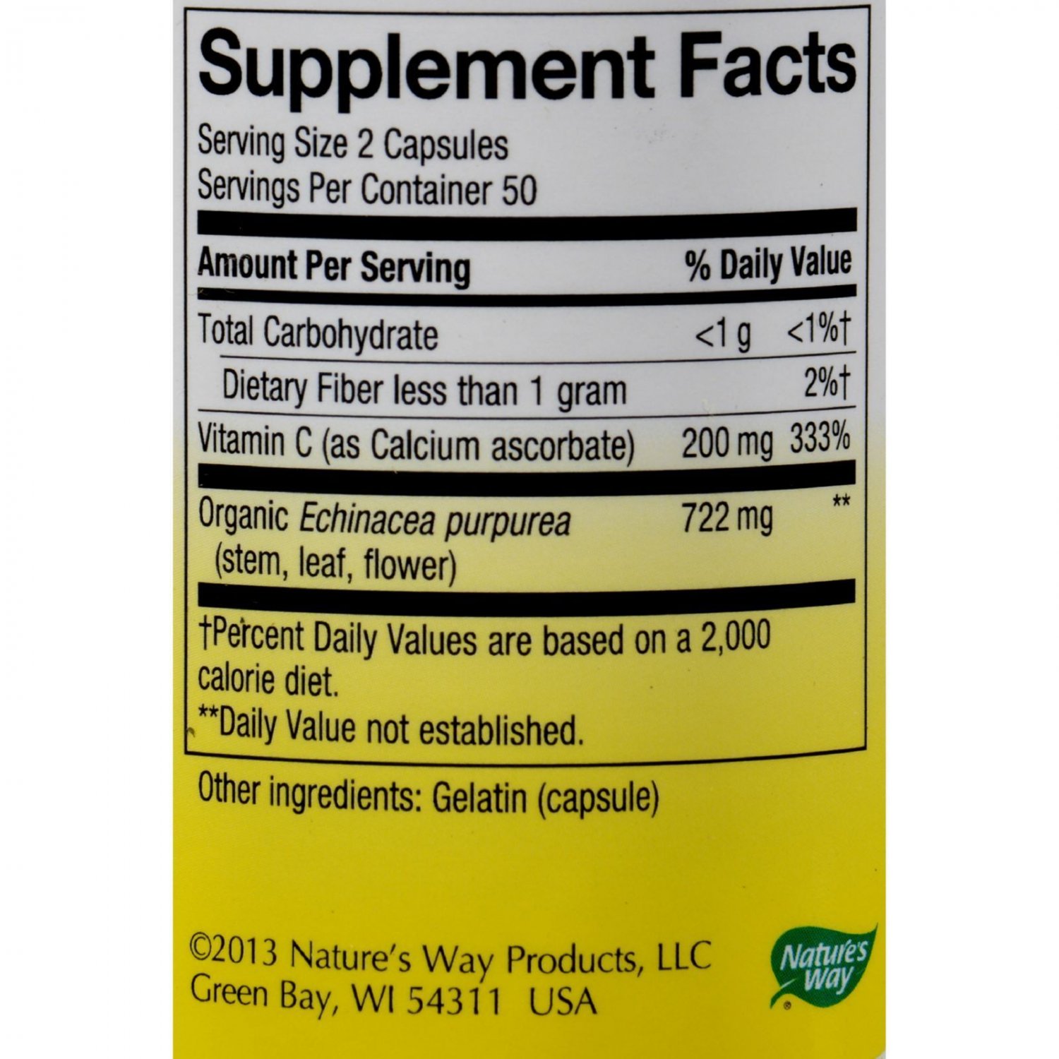 Nature's Way Echinacea and Vitamin C 492mg 100 Capsules Dietary Supplements