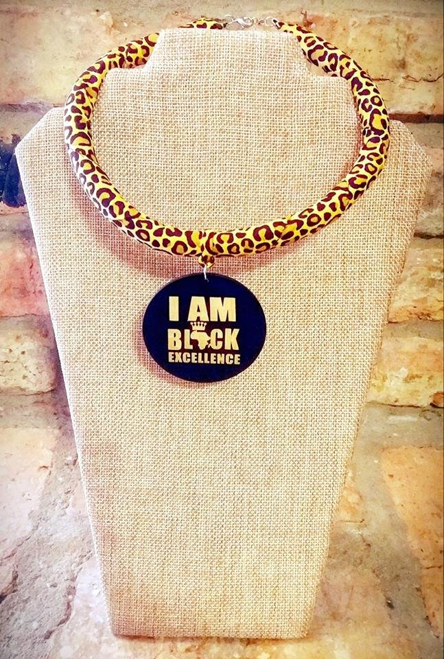 Ankara Necklace, I Am Black Excellence Necklace, Fabric Necklace, Gift for Sister, Gift for Mom