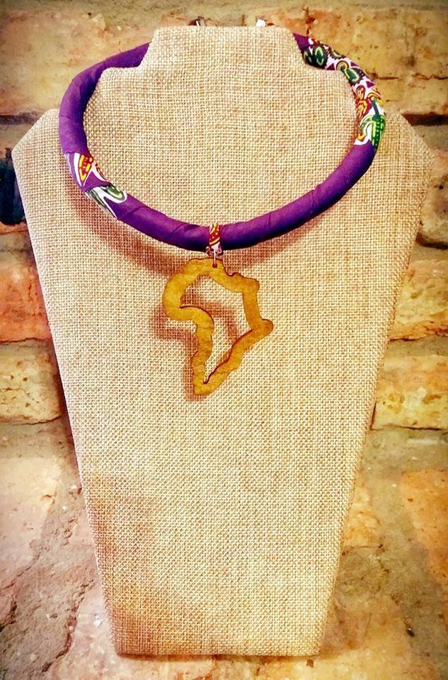 Ankara Necklace, Africa Map Necklace, Fabric Necklace, Rope Necklace, Gift for Her, Gift for Friend
