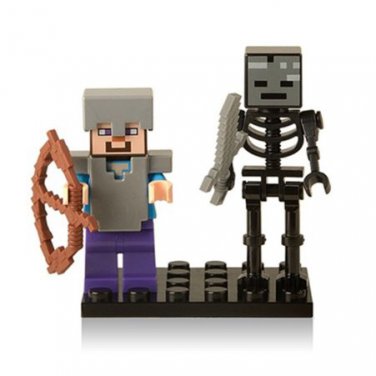 IRON ARMORED STEVE with Wither Skeleton Minifigure Rare Minecraft Toys Lego MOC 