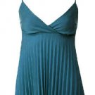 Trendy Sexy Classy Teal Pleated Camisole Babydoll Top - Large