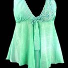 Sparkling Mint Floral Sequins Beaded Applique Babydoll Top - Small