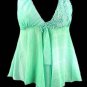 Sparkling Mint Floral Sequins Beaded Applique Babydoll Top - Small