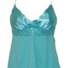 Sweet Flirty Sexy Blue Satin Stretch Sequins Top - Small