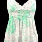 Sexy Dainty White Mint Floral Smocked Babydoll Top - Small