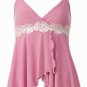 Sexy Pink Floral Lace Trim Babydoll Cami Top - Small