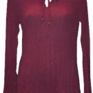 Burgundy Wine Boho Crinkle Pleated Lace Trim Top - Small