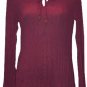 Burgundy Wine Boho Crinkle Pleated Lace Trim Top - Small