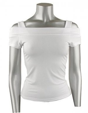Classy & Sexy White Shoulder Baring Stretch Knit Top - Small