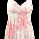 Sexy Dainty White Pink Floral Smocked Babydoll Top - Medium