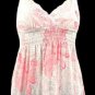 Sexy Dainty White Pink Floral Smocked Babydoll Top - Medium