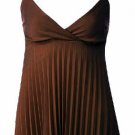 Trendy Sexy Classy Brown Pleated Camisole Babydoll Top - Large