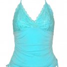 Sexy Luscious Blue Lace Ruched Halter Top - Large