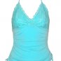 Sexy Luscious Blue Lace Ruched Halter Top - Large