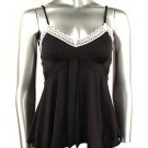 Black Lace Trim Stretch Knit Camisole Babydoll Top - Large