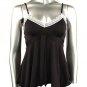 Black Lace Trim Stretch Knit Camisole Babydoll Top - Large