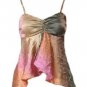 Sexy Orange Gold Tie-Dye Crinkle Satin Babydoll Cami Top - Medium