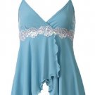 Sexy Blue Floral Lace Trim Babydoll Cam Top - Large