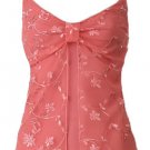 Coral Floral Embroidered Mesh Flyaway Camisole Top - Large