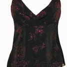 Sexy Vixen Black Fuschia Floral Sparkling Glitter Top - Medium