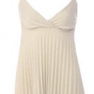 Trendy Sexy Classy Beige Pleated Camisole Babydoll Top - Large