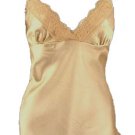 So Sexy Chic Gold Satin Lace Trim Camisole Top - Small