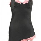Sexy Alluring Black Satin Pink Lace Camisole Top - Small