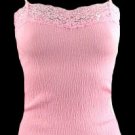 Sexy Pink Stretch Popcorn Gauze Lace Trim Camisole Top - Small