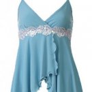 Sexy Blue Floral Lace Trim Babydoll Cam Top - Large