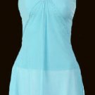 Unique Aqua Blue Chiffon Mesh Bandeau Halter Tube Top - Large