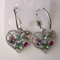 Pretty Multicolor Crystal Heart Hoop Pierced Earrings