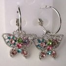 Pretty Multicolor Crystal Butterfly Hoop Pierced Earrings