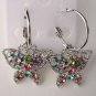 Pretty Multicolor Crystal Butterfly Hoop Pierced Earrings