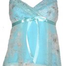 Romantic Dreamy Sexy Blue Floral Chiffon Babydoll Top - Medium