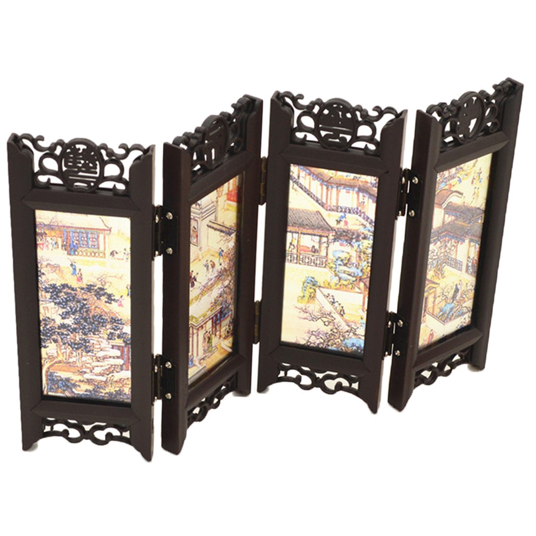 Chinese Traditional Handicraft Small FourLeaf Lacquer Folding Screen