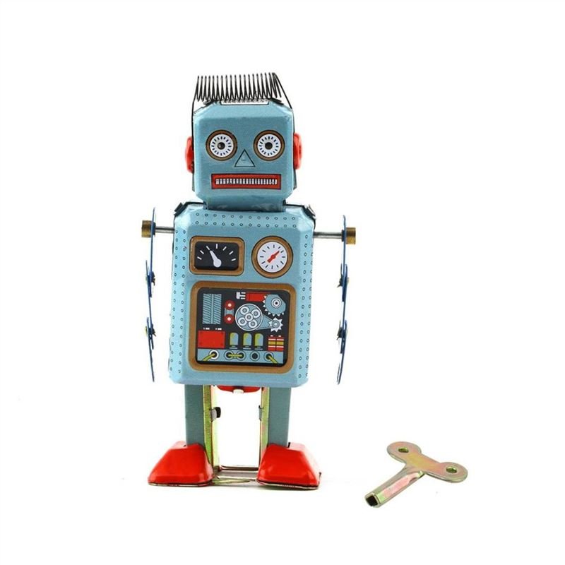 Vintage Mechanical Clockwork Wind Up Metal Walking Robot Tin Toy Kids Gift