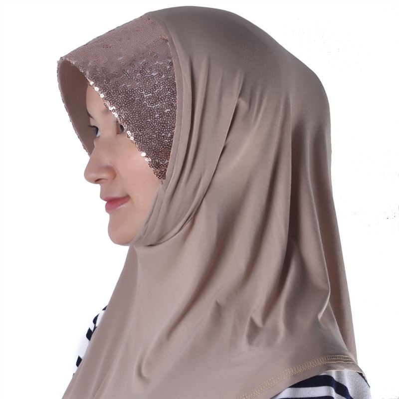 Hawei Home Arabic Muslim Keffiyeh Scarf Wrap Paillette Ornament Turban Flesh Color Flesh Color