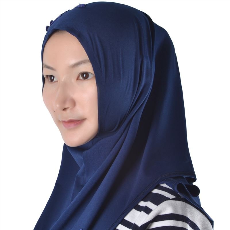 Hawei Home Arabic Muslim Keffiyeh Scarf Wrap Crystal Flower Head Cover Turban Blue Blue