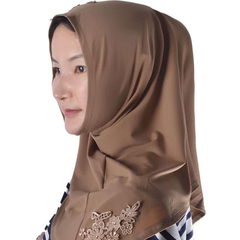 Hawei Home Arabic Muslim Keffiyeh Scarf Wrap Crystal Flower Head Cover Turban Flesh Color Flesh Colo