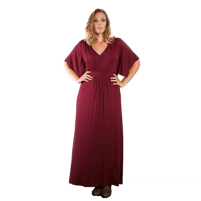 OMF BN0192 Women's Sexy Long Dress Plus Size V-neck Red 3XL Red
