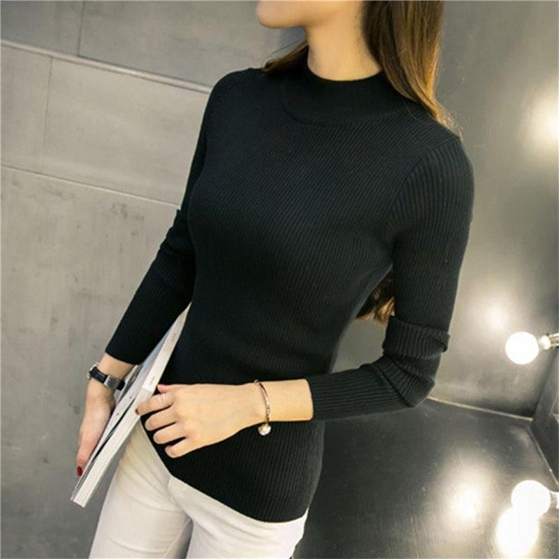 Autumn & Winter Half Turtleneck Slim Bottoming Long-sleeved Knitted Sweater