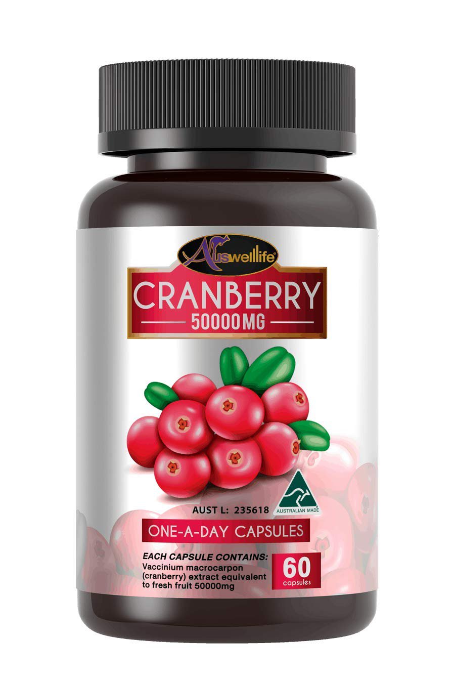 Auswelllife Cranberry 50000mg 60 Capsules High Anti Aging Collagen Vit