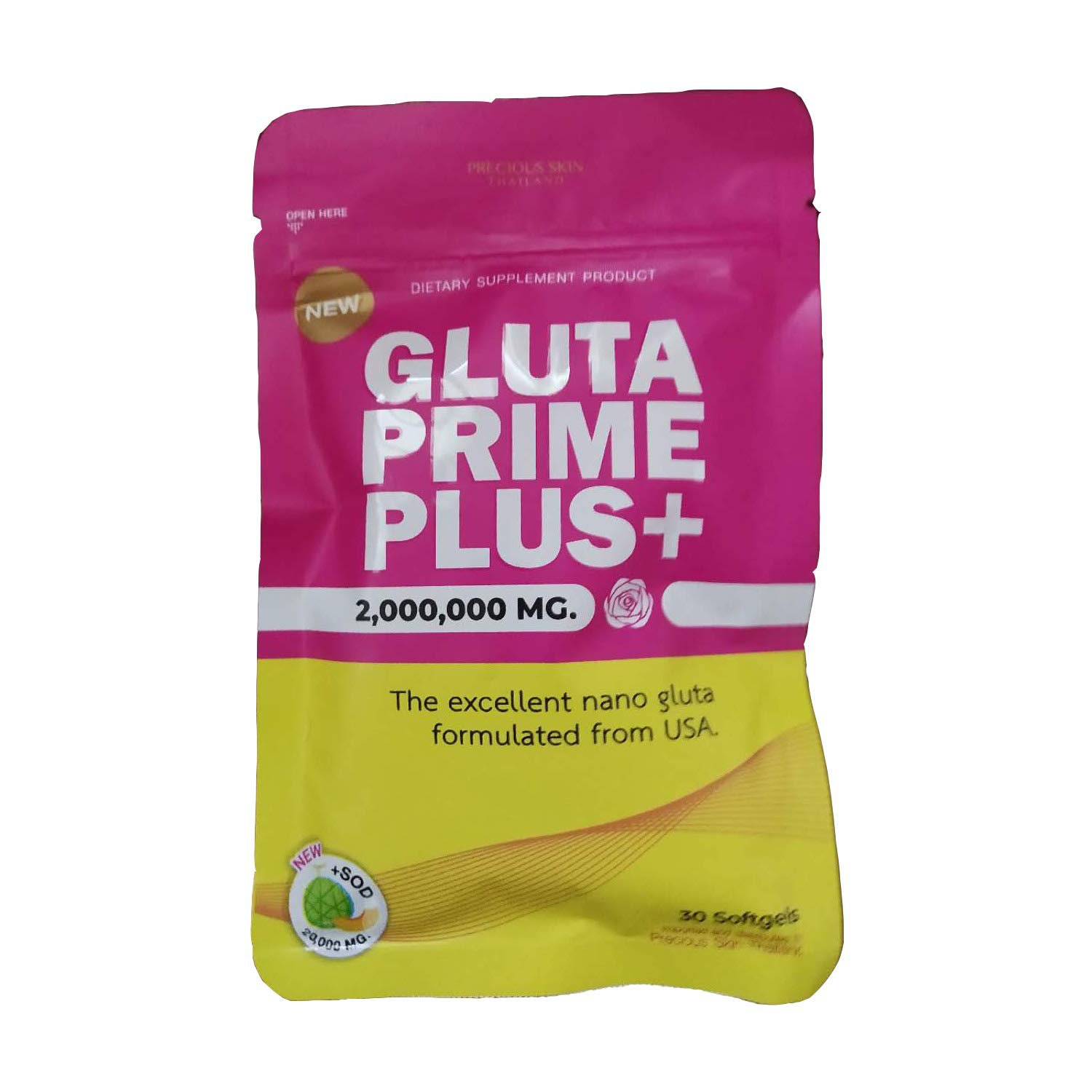 Gluta Prime Plus SOD 2000000mg Whitening Anti Aging 30 Softgels