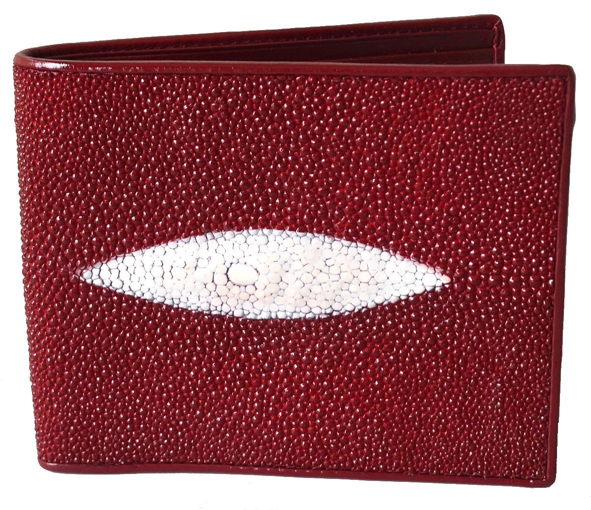 Authentic Stingray Skin Mens Bifold White Pearl Eye Burgundy Red Wall
