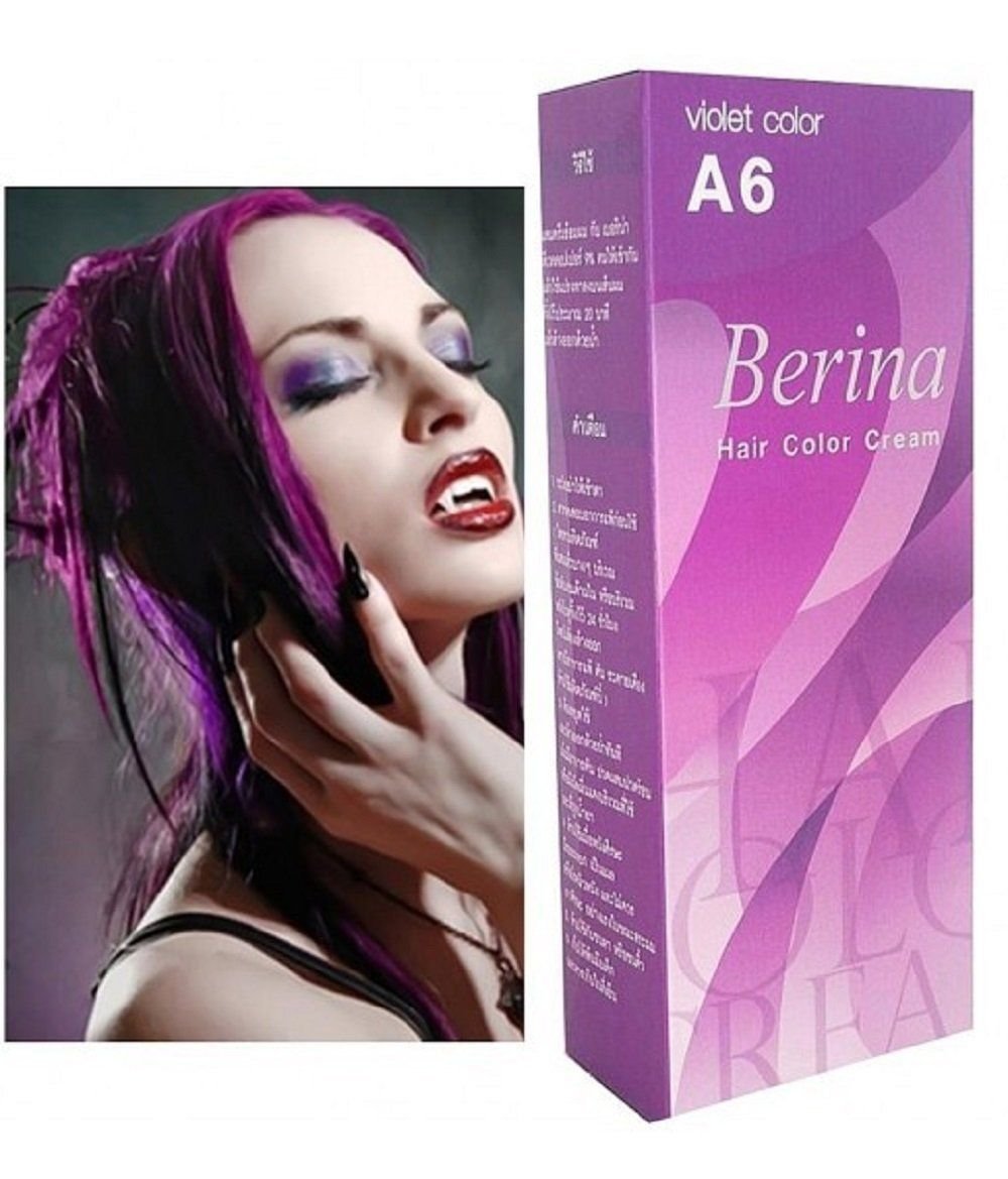 3x Berina Cream Hair Dye Permanent Color Purple Punk Emo Go A6.