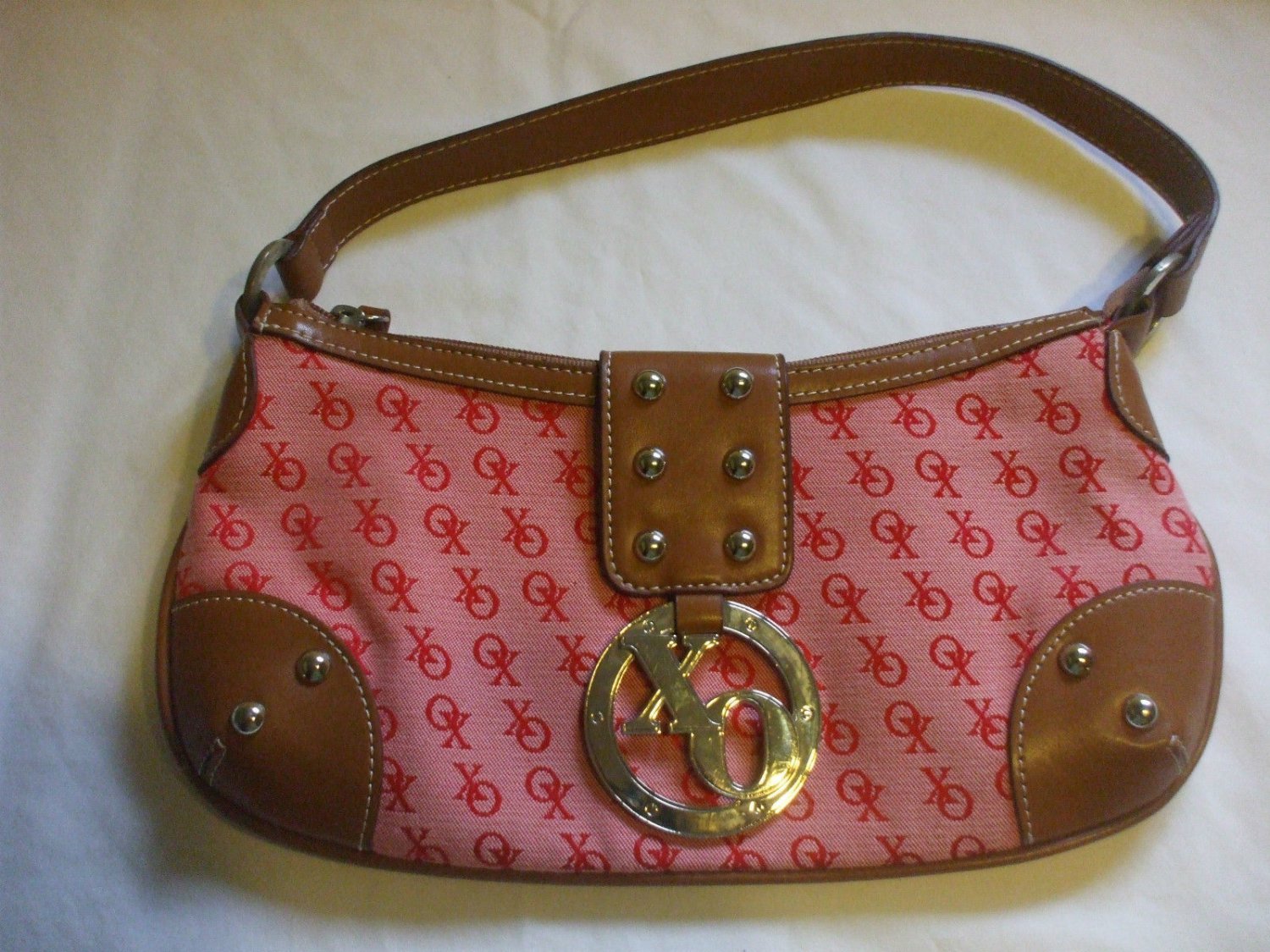XOXO Red Nylon Purse Handbag With Brown Leather Strap