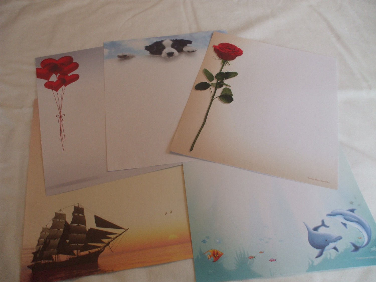 20 Sheets Decorative Paper Stationary 8.5 x 11 Red Rose Dolphins Sailboat Puppy