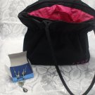Large Black Nylon Avon Purse with Jewelry Earrings And Necklace