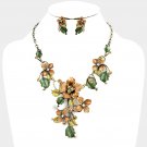 Multi Colored Metal Flower Leaf Bib Necklace