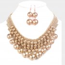 Layered Rhinestone Multi Sized Pearl Statement Necklace